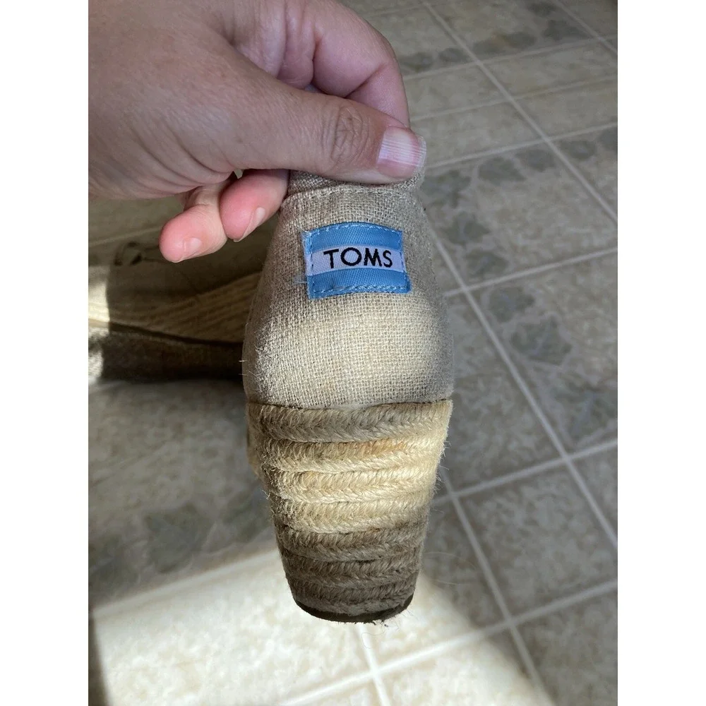 TOMS Tan Linen Fabric Lace-Up Espadrille Wedge Boots, Size 7.5 (US)